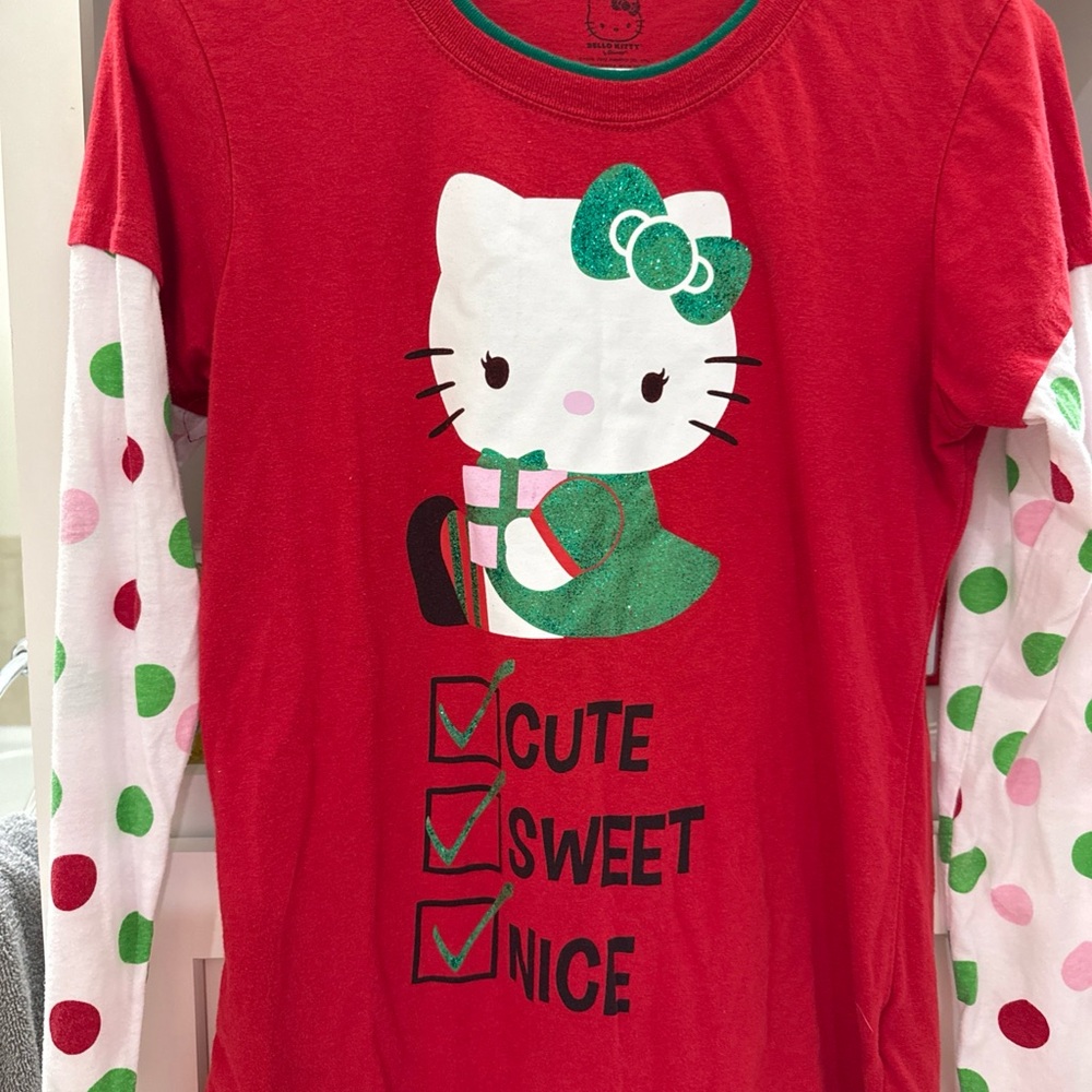 Hello Kitty Red Long Sleeve Tee with Polka Dot Sleeves